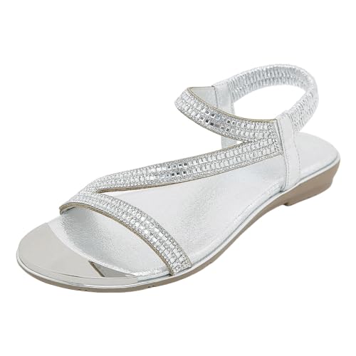 Damen Sommer Bohemia Flach Zehentrenner Sandalen Casual Ankle Elastic Flip Flops Rutschfeste Strandsandalen Modische Pantoletten mit Weiche Fussbett Sandaletten Weiche Fußbett Pool Meer Strand Outdoor von Generisch