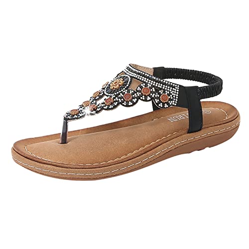 Damen Sommer Bohemia Flach Zehentrenner Sandalen Flach Strand Schuhe Bohemian Sommerschuhe Plateau Pantoletten rutschfest Gartenschuhe Slipperstrandschuhe Peep Toe Plateau Gartenschuhe Lustig Geschenk von Generisch