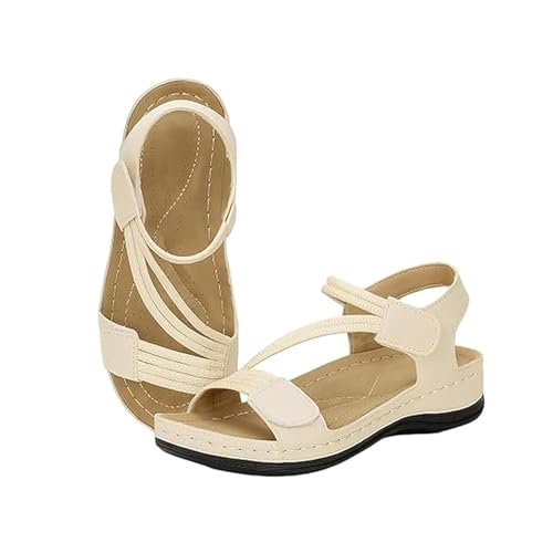 Damen Sommer Fisherman Sandalen Offene Zehe Plateau Keilabsatz Bequeme Elastische Schuhe Verstellbarer Knöchelriemen, khaki, 38 EU von Generisch