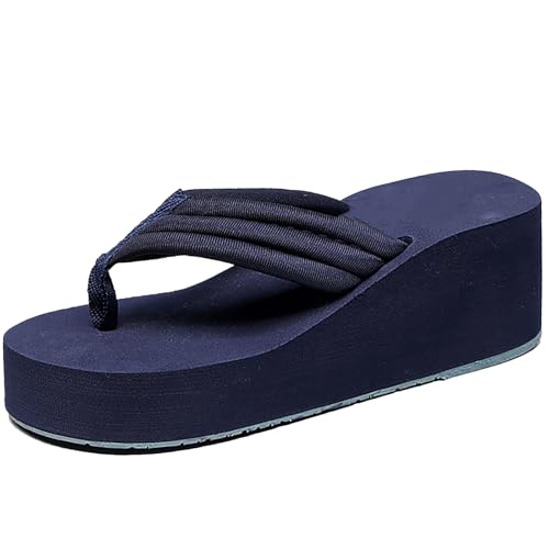 Damen Sommer Flip Flops, Pantoletten Zehentrenner Damen Plattform High Heels Sandalen Wedges Plateau Sommerschuhe Anti-Rutsch Schlappen Orthopädische Slippers Leichte Peep Toe Keilsandalen 1 von Generisch