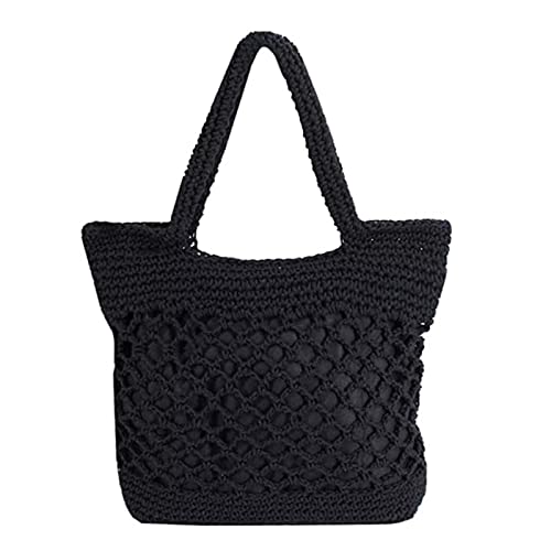 Damen Sommer Freizeit Ausgehöhlter gewebter Gürtel mit Strandtasche innen Tragetasche transparente Aufbewahrungstasche, Schwarz , Einheitsgröße von Generisch
