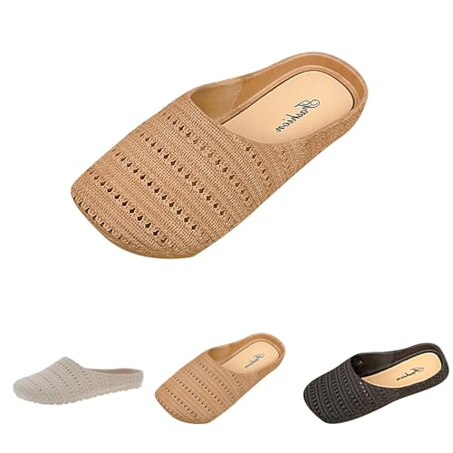 Damen Sommer Gewebte Sandalen - Retro Römischer Stil Dicke Sohle Geschlossene Zehen Hausschuhe für Innen und Außen Atmungsaktiv Schnell Trocken Urlaub Strand Slides Casual Anti Slip Fashion House von Generisch