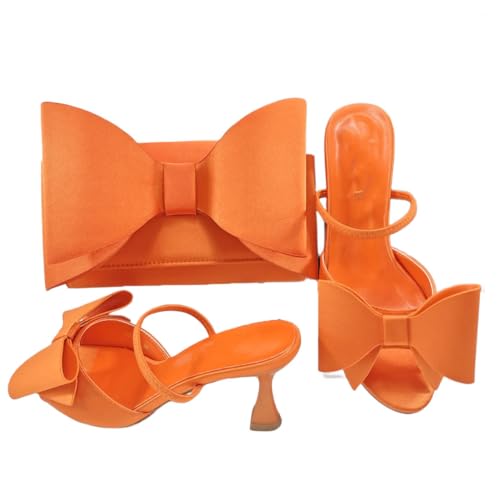 Damen Sommer Heels Taschen Set mit bequemen Strass-Details, Orange, 43.5 EU von Generisch