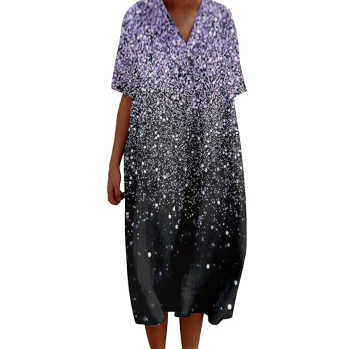 Damen Sommer Maxikleider Freizeitkleider für Elegant Blumen Maxikleid Casual V-Ausschnitt Midikleid Lose Kleid und volle halbe Ärmel Flowy Shirt Kleider Strandkleider Boho Kleid Gr.18, grün, 5XL von Generisch