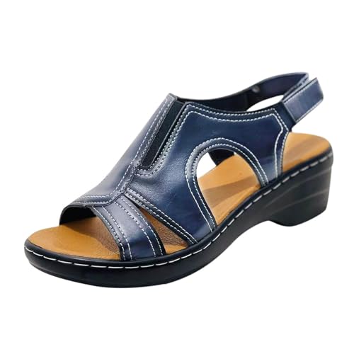 Damen Sommer Sandalen Frauen Nähen Klobigen Boden Ferse Große Größe Offene Spitze Casual Sandalen Frauen (Dark Blue, 35) von Generisch