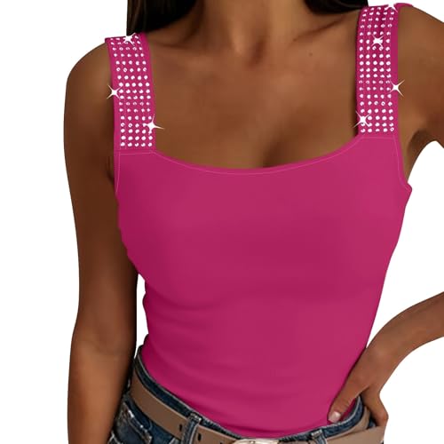 Damen Sommer Tops Teenager Mädchen Tank Top Sommer Ärmellose Tshirt Tanktop Mit Strasssteinen Ärmellose Pailletten Shirt Glitzer Spaghetti T Shirt Unterhemden Blusentop Y2K Sommerblusen von Generisch