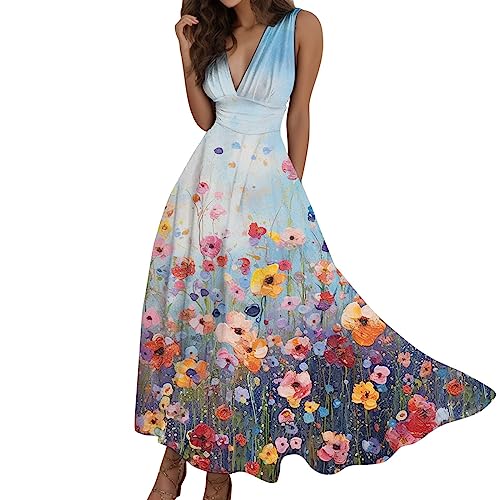 Damen Sommerkleid Lang Blumenkleid Mädchen Rüschen Leichte Minikleid Blumen Kleid Strandkleider Oberteil Freizeit Sommerkleid Böhmisch Kleid A-Linie Knielang Böhmisch Kleider Freizeitkleid Strandkleid von Generisch