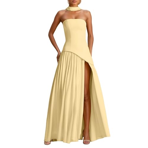 Damen Sommerkleid mit Seidenschal Korsett Sundress Elegant Spaghetti Midikleid Frauen A Linie Milkmaid Dress Ärmellose Boho Festliches Kleid Cocktailkleid Vintage Prinzessin Brautjungfer von Generisch