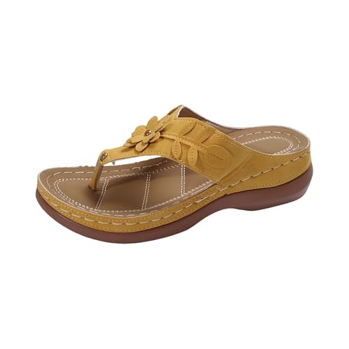Damen Sommerschuhe Sandalen Mit Absatz Flip Flops Leder Fußbett Zehentrenner Hausschuhe Arch Support Pantoletten rutschfest Slides Orthopädische Freizeitsandalen Open Toe Sandaletten von Generisch
