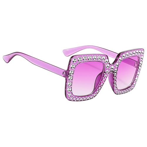 Damen-Sonnenbrille mit Strasssteinen, glitzernde Brillen, übergroße Sonnenbrille, modische Sonnenbrille, großer quadratischer Rahmen für Mädchen, violett, Refer to description von Generisch