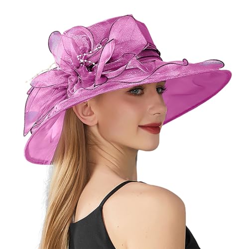 Damen-Sonnenhut, einfarbig, große Blumenform, englische Dame, elegantes Temperament Mütze Rentier (Hot Pink, One Size) von Generisch