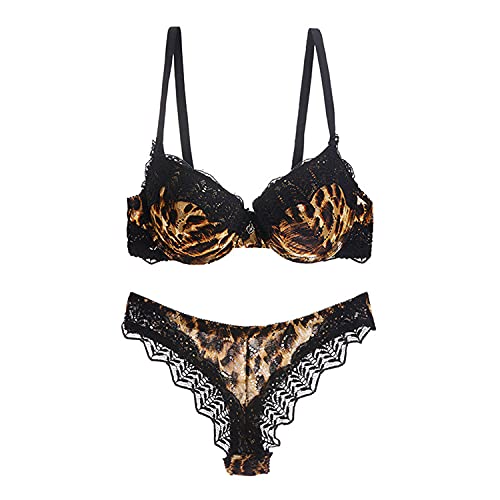 Damen Spaghettiträger Leopard Bikini Set 2-teiliges Sexy BH-Dessous-Sets Mit Animal-Print Top & Passender String Mit Hoher Taille (M,Schwarz) von Generisch