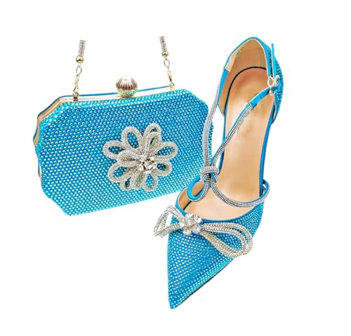 Damen Spitz Zehen Heels Taschen Set mit Strass für Party, 101, 43.5 EU von Generisch