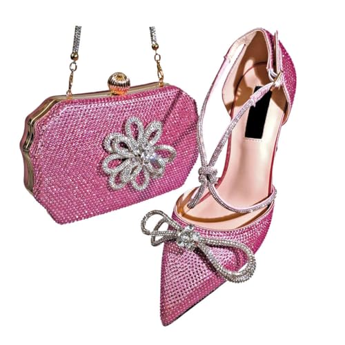 Damen Spitz Zehen Heels Taschen Set mit Strass für Party, Pnnrk, 42.5 EU von Generisch