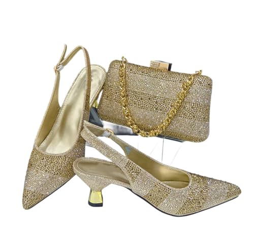 Damen Spitz Zehen Heels Taschen Set mit hohlen Strasssteinen, 115, 40.5 EU von Generisch