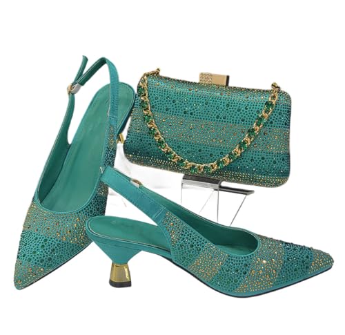 Damen Spitz Zehen Heels Taschen Set mit hohlen Strasssteinen, 127, 39.5 EU von Generisch