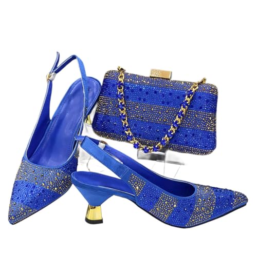 Damen Spitz Zehen Heels Taschen Set mit hohlen Strasssteinen, 128, 43.5 EU von Generisch