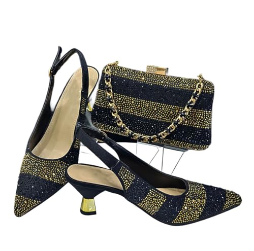 Damen Spitz Zehen Heels Taschen Set mit hohlen Strasssteinen, 130, 42.5 EU Damen Spitz Zehen Heels Taschen Set mit hohlen Strasssteinen, 130, 42.5 EU von Generisch