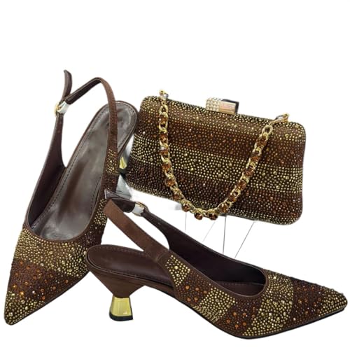 Damen Spitz Zehen Heels Taschen Set mit hohlen Strasssteinen, 139, 40.5 EU von Generisch