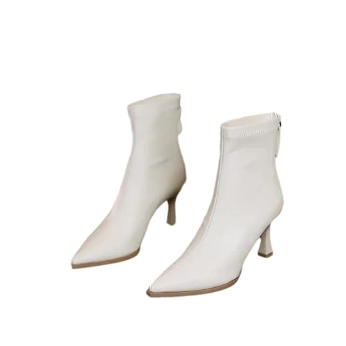 Damen Spitze Zehen High Heel Stiefeletten Lackleder Reißverschluss Slim Fit Mode Schuhe, beige, 42 EU Damen Spitze Zehen High Heel Stiefeletten Lackleder Reißverschluss Slim Fit Mode Schuhe, beige, 42 EU von Generisch