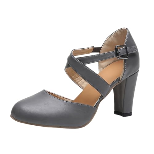 Damen Spitzschuh High Heels Riemchen Freizeitschuhe Reine Farbe Leder Slip On Square Heel Kleid für Den Täglichen Gebrauch Bequem Modische Damenschuhe Halbschuhe Highheels von Generisch