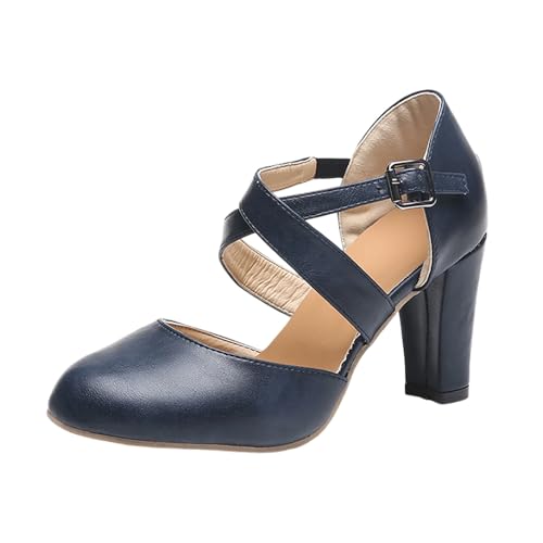 Damen Spitzschuh High Heels Riemchen Freizeitschuhe Reine Farbe Leder Slip On Square Heel Kleid für Den Täglichen Gebrauch Bequem Modische Damenschuhe Halbschuhe Highheels von Generisch