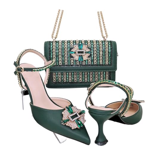 Damen Spitzschuhe Schultertaschen Set für Weddign Party Prom Elegant Taschen Set, En8, 43.5 EU von Generisch