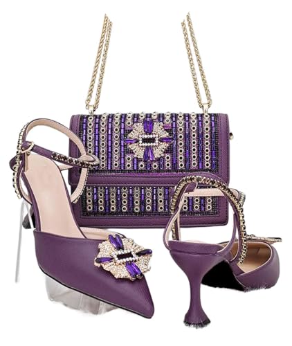 Damen Spitzschuhe Schultertaschen Set für Weddign Party Prom Elegant Taschen Set, violett, 43.5 EU von Generisch