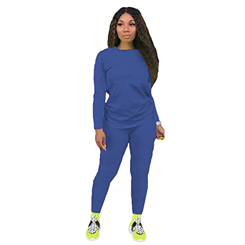 Damen Sportanzug 2-Teiliges Outfit LäSsige Einfarbige T-Shirts Workout Trainingsanzug Bodycon Hosenanzug (5XL,Blau) von Generisch