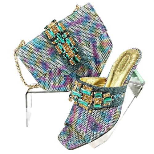 Damen Squared Toe Heels Taschen Set mit Strass Plus Size Italian Style, En8, 43.5 EU von Generisch