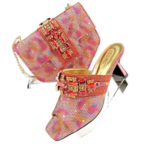 Damen Squared Toe Heels Taschen Set mit Strass Plus Size Italian Style, rot, 43 EU von Generisch
