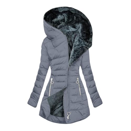 Damen Steppjacke Gefüttert Wintermantel Lang Jacke Winter Steppmantel Locker Parka Warme Winterjacke Einfarbig Mantel Mode Outdoorjacke Freizeit Daunenjacke Reißverschluss Oberbekleidung von Generisch