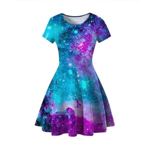 Damen Sternenhimmel Kleid A Linien T Shirt Planeten Rundhalsausschnitt Schaukelrock Swingrock Digitaldruck Kostüm Galaxy Galaxie Costume von Generisch