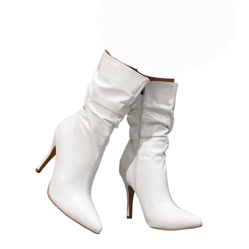Damen-Stiefel, Stiletto, hoher Absatz, mittelhoch, für Herbst und Winter, Kunstleder, spitzer Zehenbereich, seitlicher Reißverschluss, weiß, 39.5 EU Damen-Stiefel, Stiletto, hoher Absatz, mittelhoch, für Herbst und Winter, Kunstleder, spitzer Zehenbereich, seitlicher Reißverschluss, weiß, 39.5 EU von Generisch