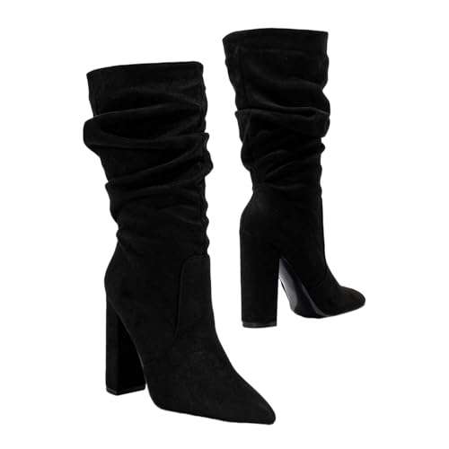 Damen-Stiefel, Wildleder, mittelhoch, lässig, Winter, Block, hoher Absatz, spitzer Zehenbereich, elegante Stiefeletten, Schwarz , 39 EU Damen-Stiefel, Wildleder, mittelhoch, lässig, Winter, Block, hoher Absatz, spitzer Zehenbereich, elegante Stiefeletten, Schwarz , 39 EU von Generisch