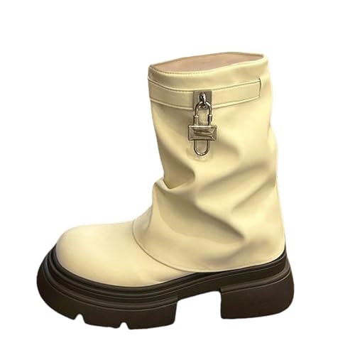 Damen-Stiefel, seitlicher Reißverschluss, Motorrad-Reitstiefel mit dekorativem Gürtel Klassisch Winterstiefel Halbstiefel Schlupfstiefel Halbhohe Übergangsstiefel Blockabsatz Boots Damenstiefel von Generisch