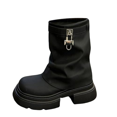 Damen-Stiefel, seitlicher Reißverschluss, Motorrad-Reitstiefel mit dekorativem Gürtel Klassisch Winterstiefel Halbstiefel Schlupfstiefel Halbhohe Übergangsstiefel Blockabsatz Boots Damenstiefel Damen-Stiefel, seitlicher Reißverschluss, Motorrad-Reitstiefel mit dekorativem Gürtel Klassisch Winterstiefel Halbstiefel Schlupfstiefel Halbhohe Übergangsstiefel Blockabsatz Boots Damenstiefel von Generisch