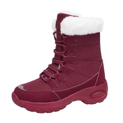 Damen Stiefel Winter Gefüttert Winterboots Weich Leicht Stiefeletten Rutschfest Winterstiefel High Top Schnürstiefel Freizeit Schnürstiefeletten Wärme und Komfort Schneestiefel für Trekking von Generisch