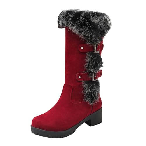 Damen Stiefel Winter Lang Winterstiefel Mit Blockabsatz Frau Boots GefüTtert Warme Winterschuhe Winterboots Rutschfeste Schneestiefel Halbhoher Damenstiefel Kunstpelz Langschaftstiefel Chunky Heel von Generisch