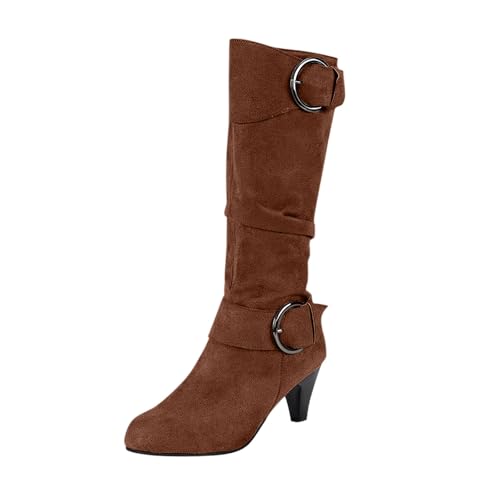 Damen Stiefel Winter Mode Hohe Absatz Elegante Mittellange Boots Komfortable Schuhe für Frauen (Brown, 40) von Generisch