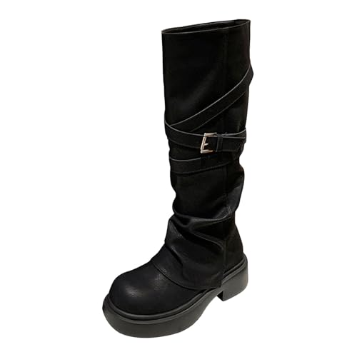 Damen Stiefel mit Absatz, Boots,warm gefüttert Stiefelette mit Hohem Absatz Seitlichem Damen Ankle Boot Lange Stiefel für dicker Sohle, Hosenstiefel, hohes Bein, gestapelte lange (36) von Generisch