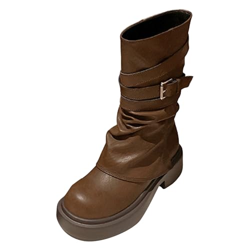 Damen Stiefel mit Absatz, Boots,warm gefüttert Stiefelette mit Hohem Absatz Seitlichem Reißverschluss Damen Ankle Boot Winterhosen Stiefel Stapel von dicken Sohlen Lange kurze (Brown, 40) von Generisch