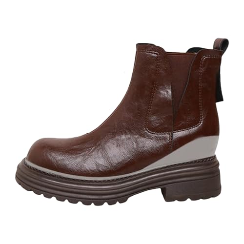 Damen Stiefel mit Absatz Elegant Blockabsatz Stiefelette mit Hohem Absatz Seitlichem Damen Ankle Boot Innenhöhe erhöhen Plüsch Dicke Sohle Vielseitig Schlankheits Schornstein Stiefel (Brown, 35) von Generisch
