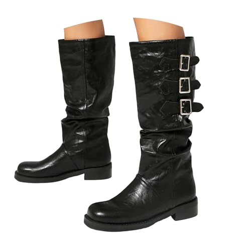Damen Stiefel mit Absatz Elegant mit Reißverschluss Stiefeletten Damen Schnürstiefel Reißverschluss Herbst Winter Boots Kniehohe Stiefel für extra weiter Wade. Lässige Kniestiefel in Übergröße. (35) von Generisch