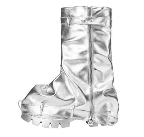 Damen Stiefel mit hohem Absatz und Plateau-Metallic-Finish, Punk, Gothic-Stil, für Statement-Mode, silber, 41.5 EU von Generisch