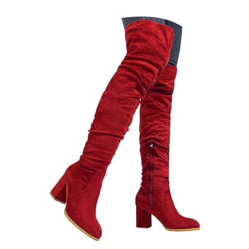 Damen Stiefel mit klobigem Absatz, Oberschenkelhohe Stiefel, Winter, Herbst, Wildleder, lockerer Blockabsatz, spitzer Zehenbereich, Reißverschluss, Overknee-Stiefel, rot, 39.5 EU Damen Stiefel mit klobigem Absatz, Oberschenkelhohe Stiefel, Winter, Herbst, Wildleder, lockerer Blockabsatz, spitzer Zehenbereich, Reißverschluss, Overknee-Stiefel, rot, 39.5 EU von Generisch