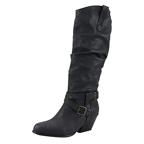 Damen-Stiefeletten, Absätze, hohe Schuhe, Reißverschluss, atmungsaktiv, Retro, grobe Damenstiefel, Schwarz , 37.5 EU von Generisch