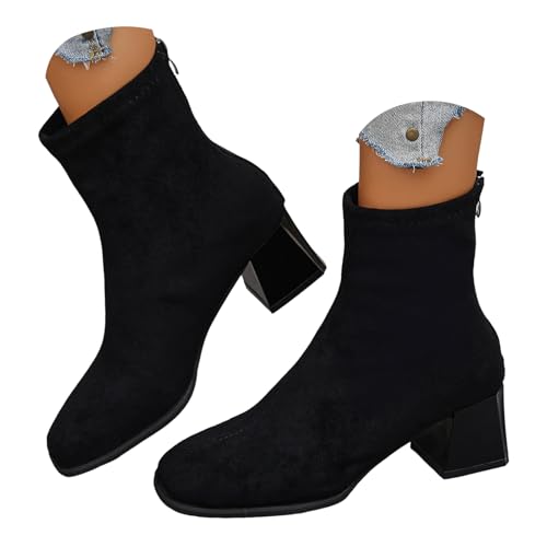 Damen Stiefeletten, Modische Damenschuhe Boots mit Blockabsatz, Bequeme Stiefeletten mit Seitlichem Reißverschluss für Herbst und Winter, Trendige High Heels Stiefeletten für Damen Party & Alltag von Generisch