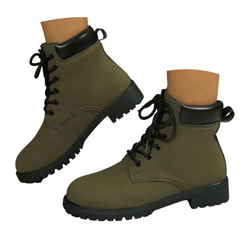 Damen Stiefeletten, Modische Lederimitat Boots mit Schnalle und Reißverschluss, Chunky Heel Biker Stiefeletten mit Plateausohle, Trendige Herbst-Winter Schuhe für Damen von Generisch