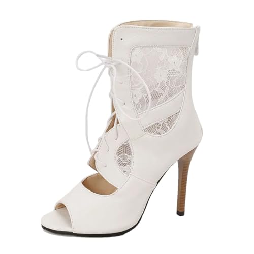 Damen-Stiefeletten, Peep-Toe, dünne High Heels, 11 cm, Reißverschluss, Schnürung, Übergröße, sexy Dating Bota, weiß, 38 EU Damen-Stiefeletten, Peep-Toe, dünne High Heels, 11 cm, Reißverschluss, Schnürung, Übergröße, sexy Dating Bota, weiß, 38 EU von Generisch